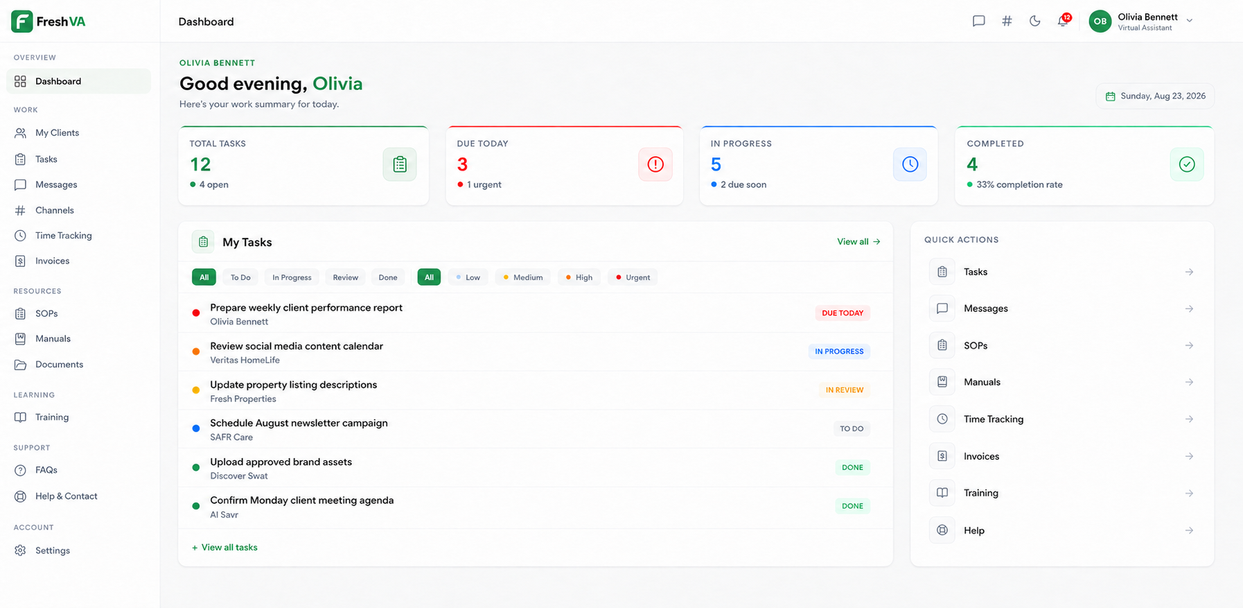 Fresh Workspace dashboard preview